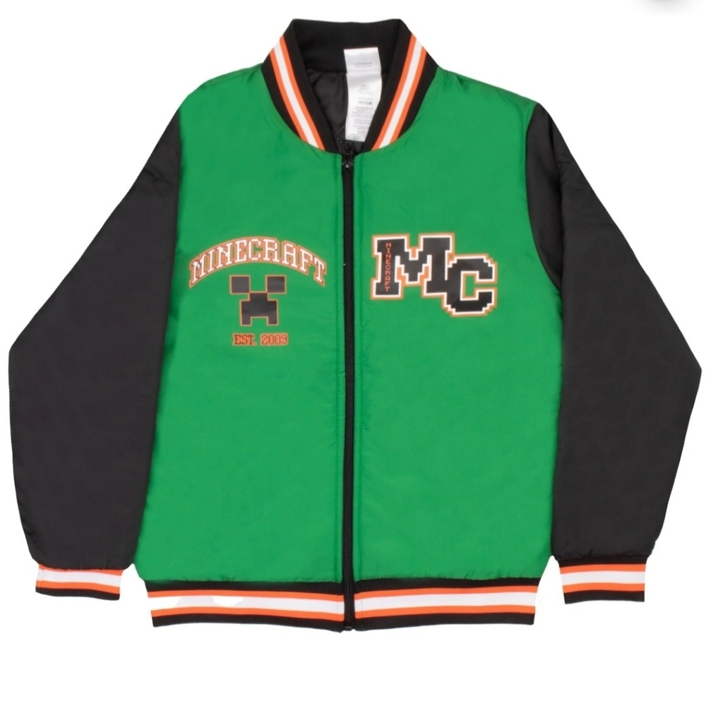 NEW/NO TAGS Minecraft Creeper Bomber Varsity Zip-Up Jacket for Boys  (Size 8)